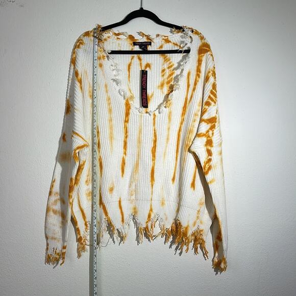 Trendy Threads Plus Size 3X Tie-Dye Sweater – Distressed V-Neck Cotton Pullover - Picture 2 of 9